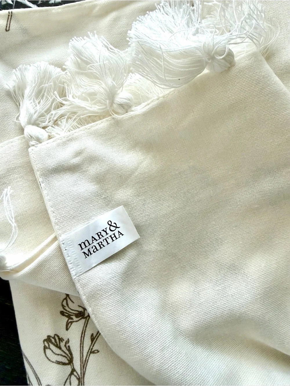 Mary & Martha Thankful Floral Table Runner NWT Tassel Farmhouse